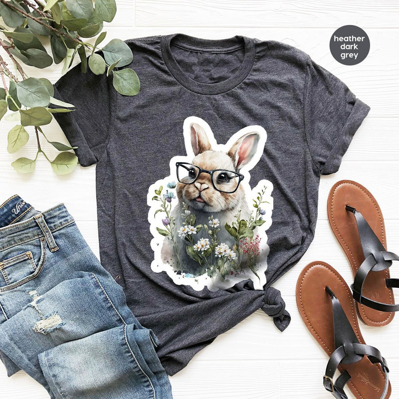 Funny Rabbit Shirt, Easter Bunny T-Shirt, Floral Graphic Tees, Shirts for Women, Toddler Girl Outfit, Youth Tshirts, Bunny Vneck T Shirt - 2.jpg