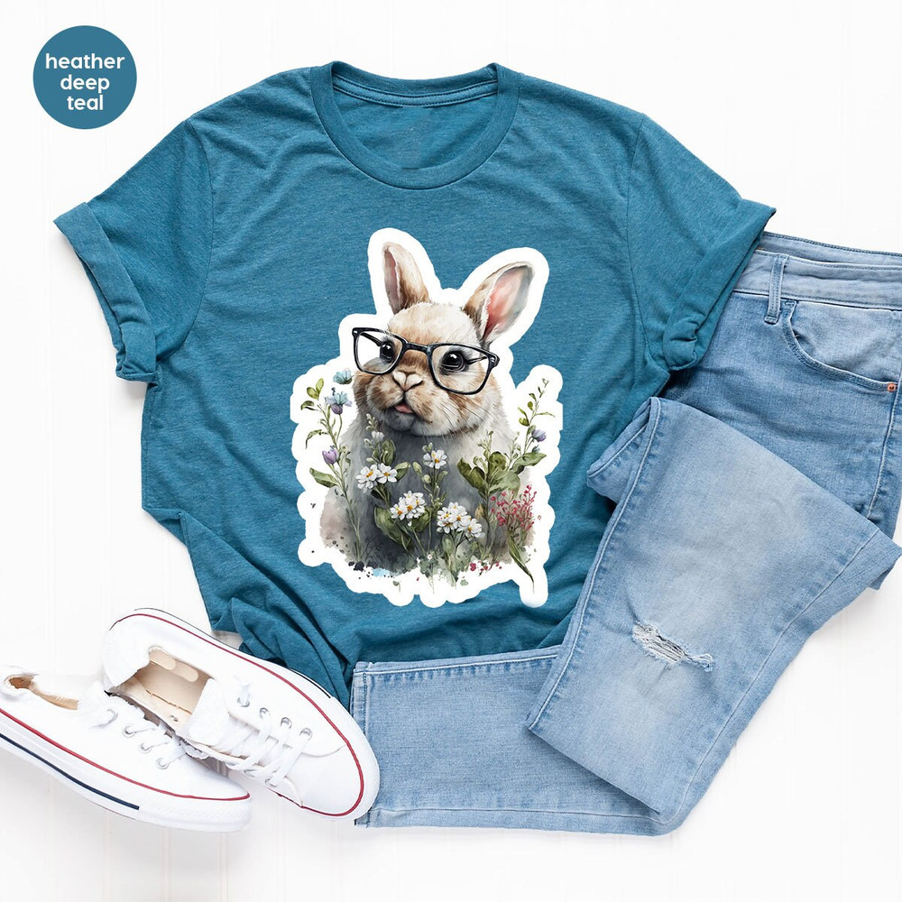 Funny Rabbit Shirt, Easter Bunny T-Shirt, Floral Graphic Tees, Shirts for Women, Toddler Girl Outfit, Youth Tshirts, Bunny Vneck T Shirt - 3.jpg