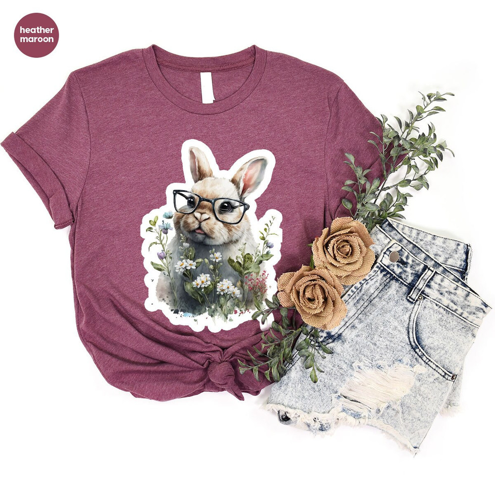 Funny Rabbit Shirt, Easter Bunny T-Shirt, Floral Graphic Tees, Shirts for Women, Toddler Girl Outfit, Youth Tshirts, Bunny Vneck T Shirt - 4.jpg
