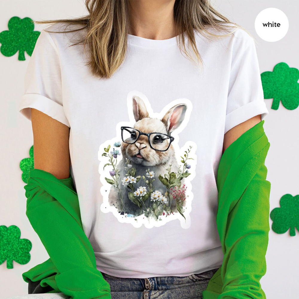 Funny Rabbit Shirt, Easter Bunny T-Shirt, Floral Graphic Tees, Shirts for Women, Toddler Girl Outfit, Youth Tshirts, Bunny Vneck T Shirt - 5.jpg