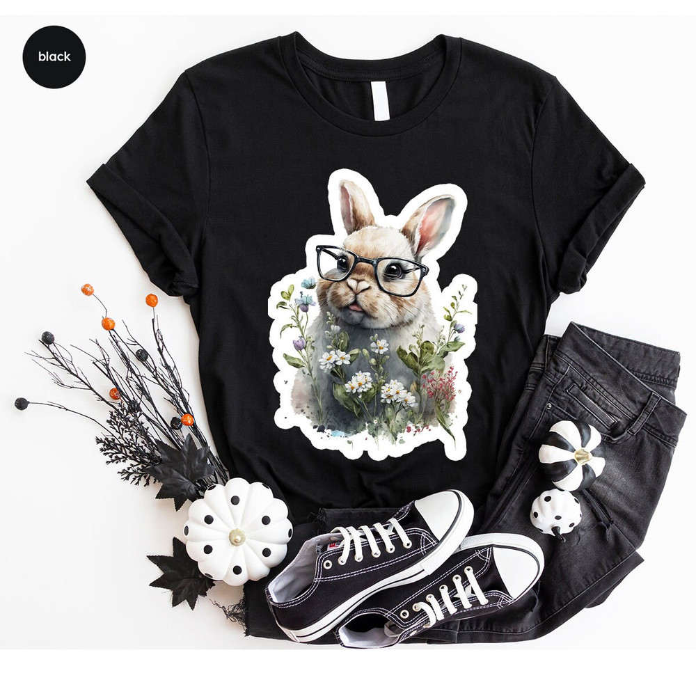Funny Rabbit Shirt, Easter Bunny T-Shirt, Floral Graphic Tees, Shirts for Women, Toddler Girl Outfit, Youth Tshirts, Bunny Vneck T Shirt - 7.jpg