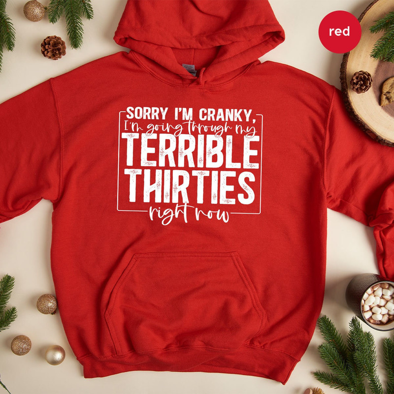 Funny Sarcastic Sweatshirt for 30th Birthday Women, Gifts for Her, Sorry I'm Cranky I'm Going Through My Terrible Thirties Right Now Hoodies - 5.jpg