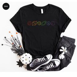 groovy lgbtq clothing, trendy planets graphic tees, pride month outfit, rainbow shirt, lgbt tshirts, gifts for gay, bise