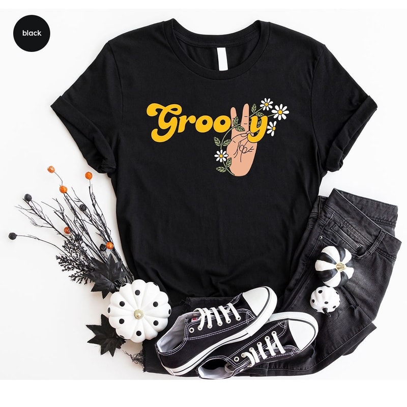 Hippie Graphic Tees, Shirt for Women, Groovy Shirt, Floral T-Shirt, Retro Shirt, Positive Vneck Shirt, Gift for Her, Women Clothing - 1.jpg