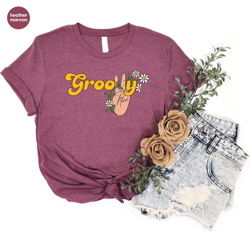 Hippie Graphic Tees, Shirt for Women, Groovy Shirt, Floral T-Shirt, Retro Shirt, Positive Vneck Shirt, Gift for Her, Women Clothing - 6.jpg