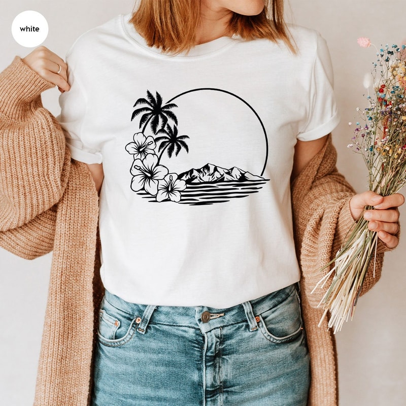 Holiday Shirt, Vacation Vneck Shirt, Summer Shirt, Floral Graphic Tees, Travel Shirt, Beach T-Shirt, Summer Shirts for Women, Gift for Her - 3.jpg