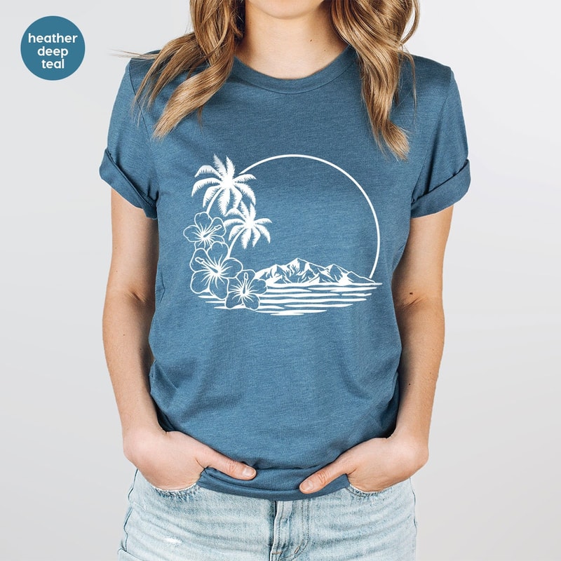 Holiday Shirt, Vacation Vneck Shirt, Summer Shirt, Floral Graphic Tees, Travel Shirt, Beach T-Shirt, Summer Shirts for Women, Gift for Her - 4.jpg