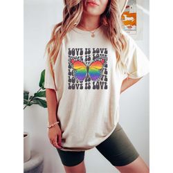 Love Is Love Shirt, Rainbow Butterfly Shirt, Gay Butterfly Shirt, Pride Month Shirt, Cool Retro Trans Pride Shirt, Queer