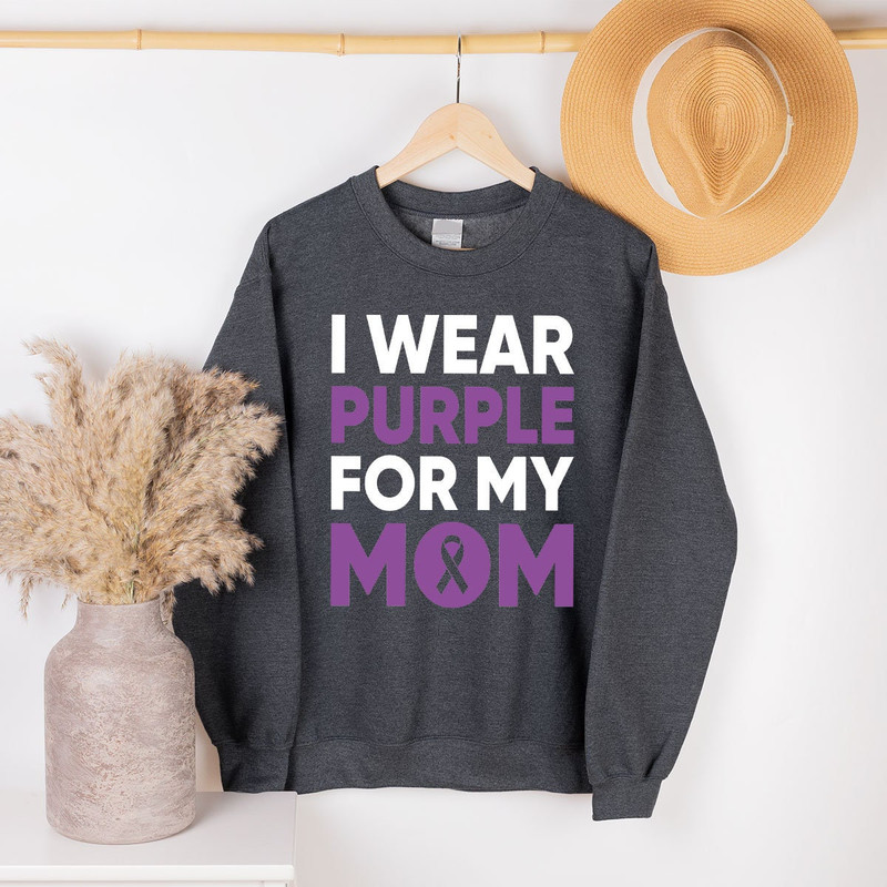 I Wear Purple For My Mom Sweatshirt, Cancer Support Long Sleeve Shirts, Purple Ribbon Hoodie, Pancreatic Cancer Awareness, Pancreatic Cancer - 2.jpg