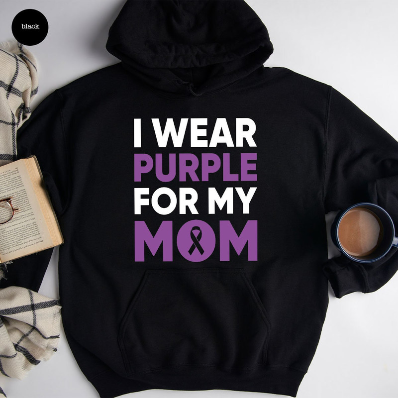 I Wear Purple For My Mom Sweatshirt, Cancer Support Long Sleeve Shirts, Purple Ribbon Hoodie, Pancreatic Cancer Awareness, Pancreatic Cancer - 5.jpg