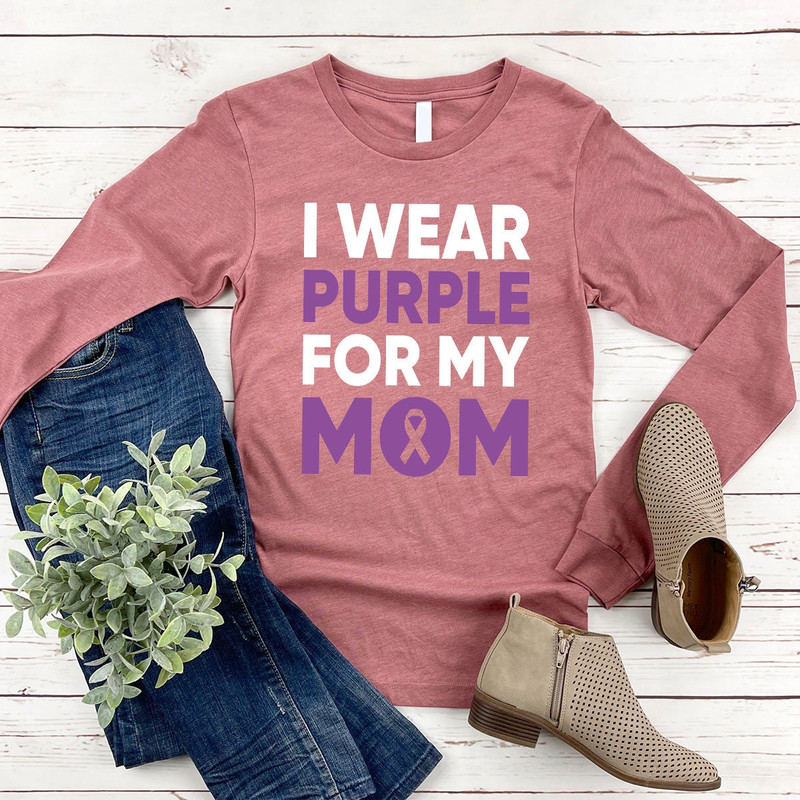 I Wear Purple For My Mom Sweatshirt, Cancer Support Long Sleeve Shirts, Purple Ribbon Hoodie, Pancreatic Cancer Awareness, Pancreatic Cancer - 7.jpg