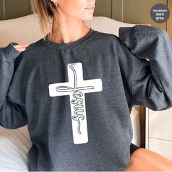 jesus sweatshirt, christian, sign cross hoodie, blessed shirt, religious long sleeve, christ jesus tee, jesus love shirt