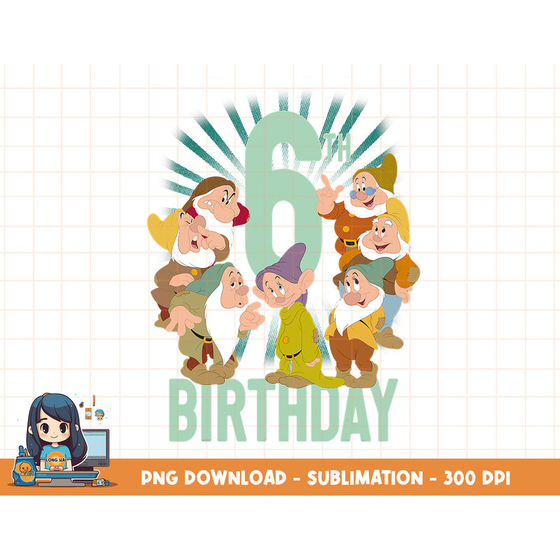 Disney Snow White Seven Dwarfs 6th Birthday Portrait png, sublimation, digital print.jpg