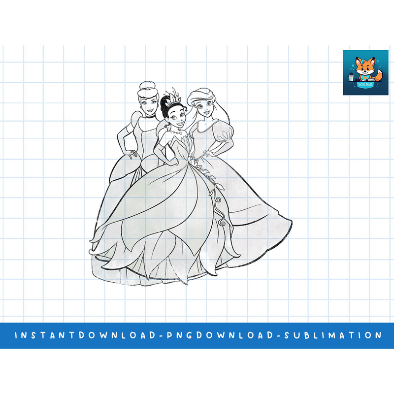 Disney Princess Cinderella Tiana Rapunzel Ballgown Sketch png, sublimate, digital print.jpg