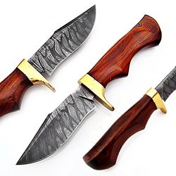 Damascus Hunting Knife , Custom Hand Made Fixed Blade Hunting Knife