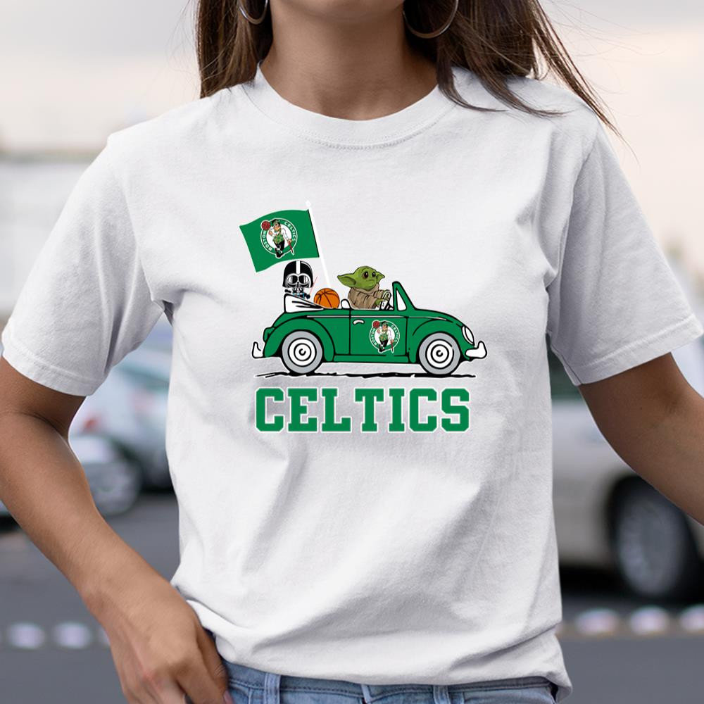 NBA Basketball Boston Celtics Darth Vader Baby Yoda Driving Star Wars Shirt T Shirt Itees Global, Shirt For Men Women