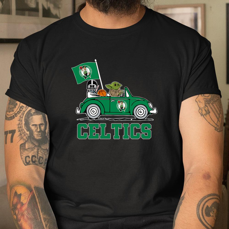 NBA Basketball Boston Celtics Darth Vader Baby Yoda Driving Star Wars Shirt T Shirt Itees Global, Shirt For Men Women