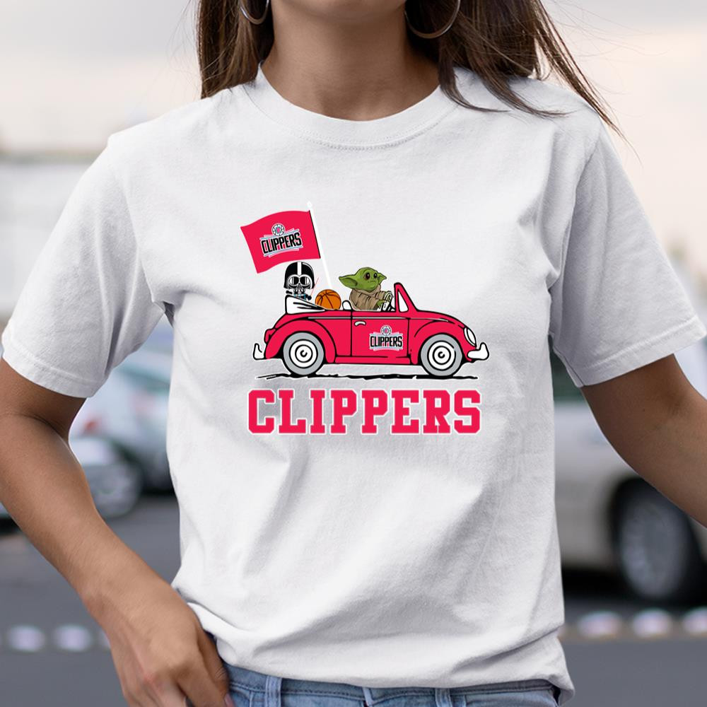 NBA Basketball LA Clippers Darth Vader Baby Yoda Driving Star Wars Shirt T Shirt Itees Global, Shirt For Men Women