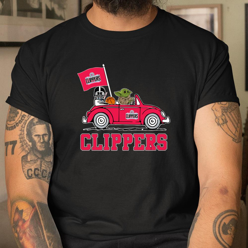 NBA Basketball LA Clippers Darth Vader Baby Yoda Driving Star Wars Shirt T Shirt Itees Global, Shirt For Men Women