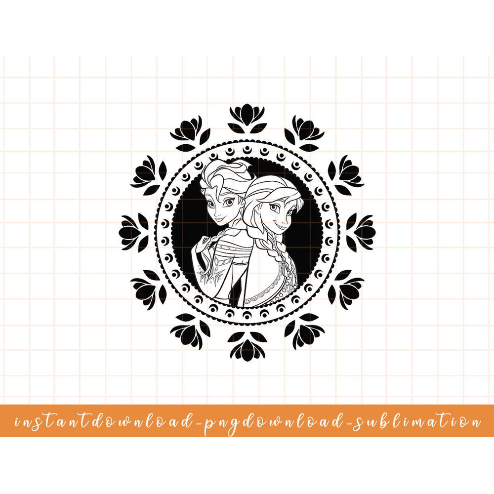 Disney Frozen Anna And Elsa Mandala Style Portrait png, sublimate, digital download.jpg