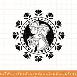 disney frozen anna and elsa mandala style portrait png, sublimate, digital download