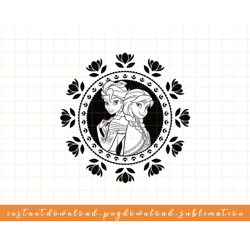 Disney Frozen Anna And Elsa Mandala Style Portrait png, sublimate, digital download.jpg