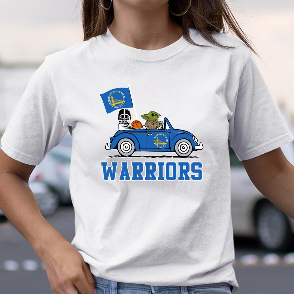 NBA Basketball Golden State Warriors Darth Vader Baby Yoda Driving Star Wars Shirt T Shirt Itees Global, Graphic Design