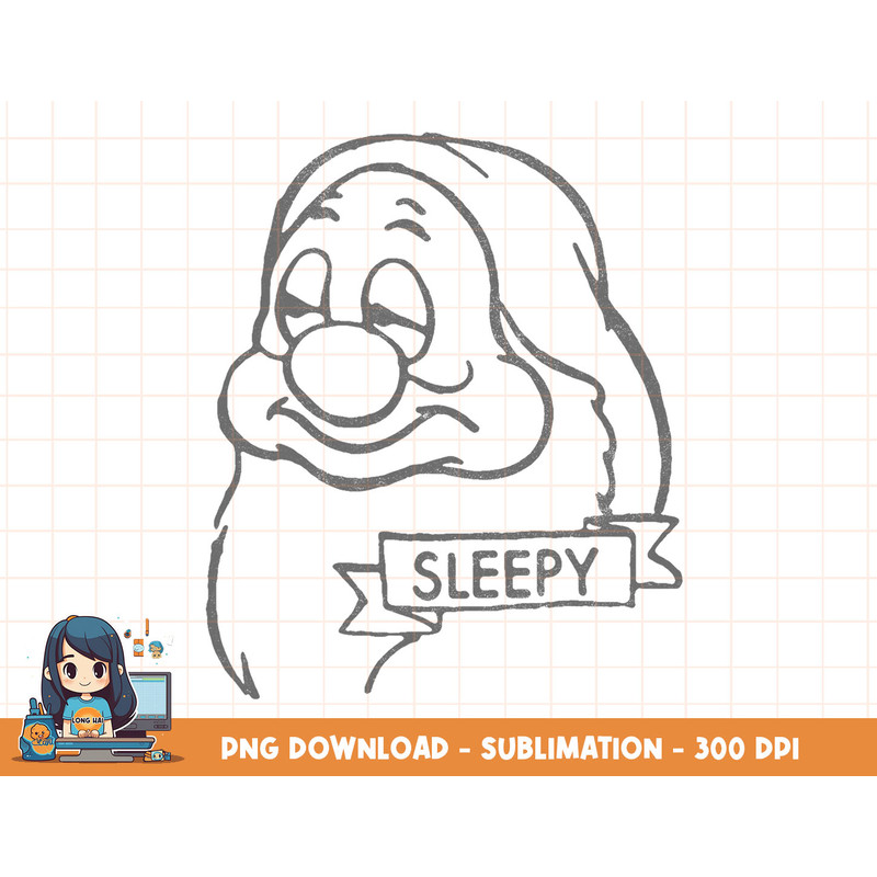 Disney Snow White Sleepy Line Art Big Face png, sublimation, digital print.jpg