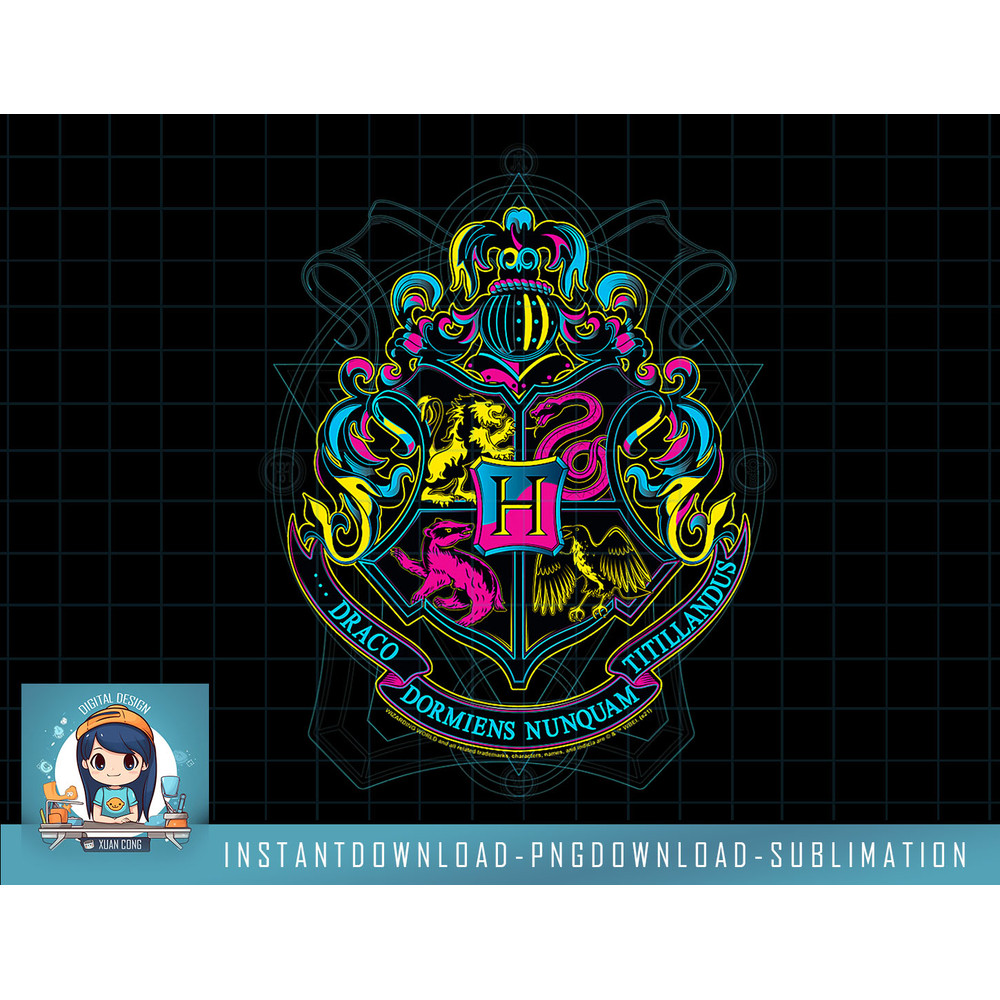 Harry Potter Neon Hogwarts Shield with Motto png, sublimate, digital download.jpg