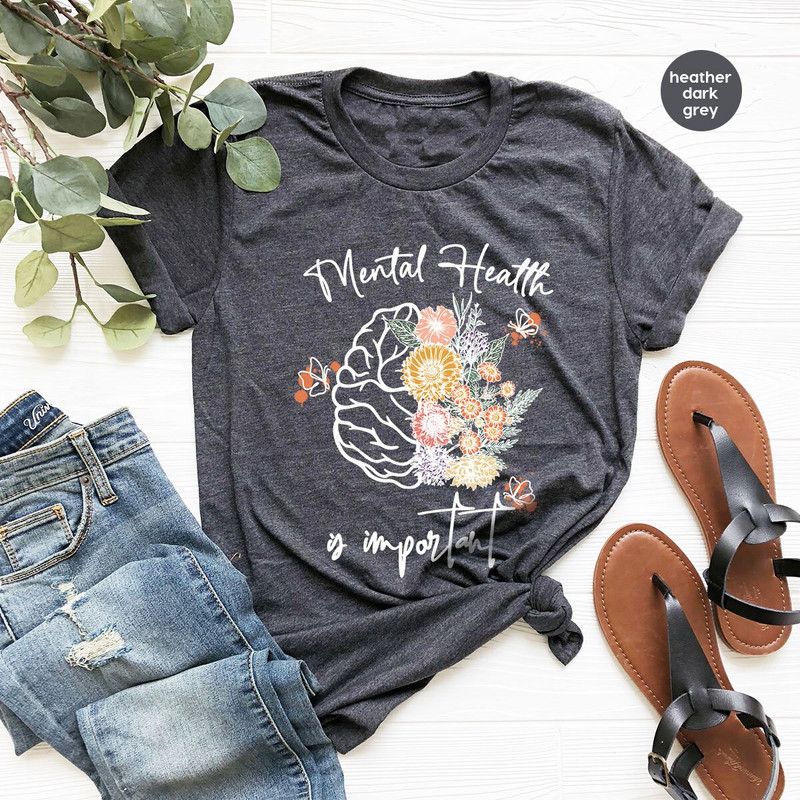 Mental Awareness Shirt, Therapist Gifts, Inspirational Outfit, Psychologist Gifts, Floral Anxiety TShirt, Brain Graphic Tees, Gift for Her - 2.jpg