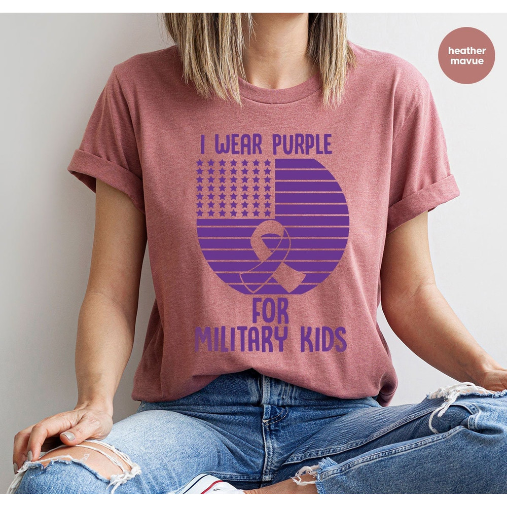 Military Kids Shirt, Month Of The Military Child Clothes, I Wear Purple For Military Kids Tee, Military Child Awareness, Military Mom Outfit - 1.jpg