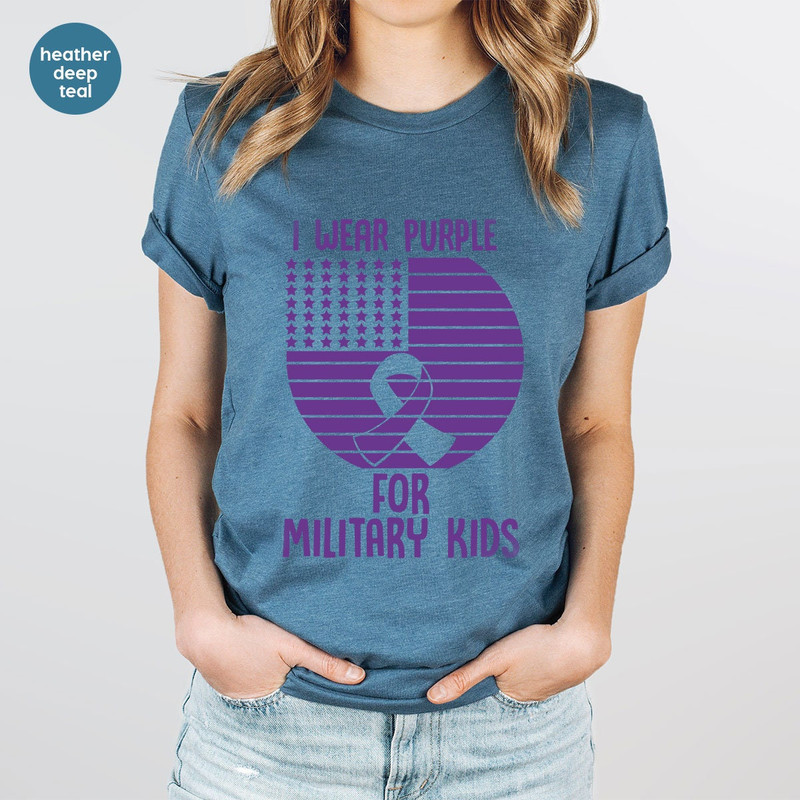 Military Kids Shirt, Month Of The Military Child Clothes, I Wear Purple For Military Kids Tee, Military Child Awareness, Military Mom Outfit - 4.jpg