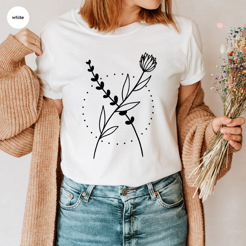 Minimalist Shirts, Floral Design Tshirt, Aesthetic Tshirts, Botanical Gifts, Inspirational Women, Minimal Flower Tshirt, Cute Flowers Tee - 4.jpg