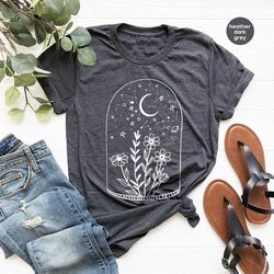 moon graphic tees, floral shirt, vintage t-shirt, birth flower shirt, plant crewneck sweatshirt, gift for her, botanical