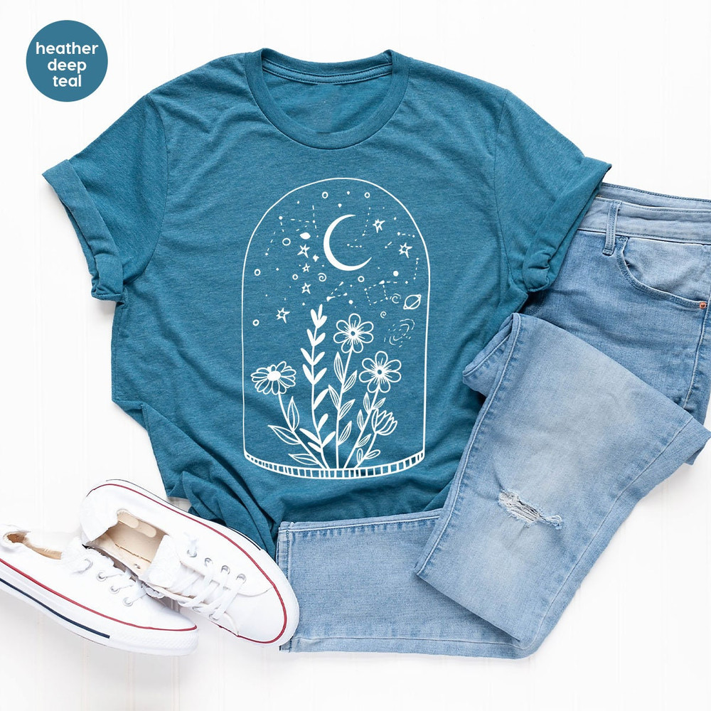 Moon Graphic Tees, Floral Shirt, Vintage T-Shirt, Birth Flower Shirt, Plant Crewneck Sweatshirt, Gift for Her, Botanical Shirt, Retro Shirt - 4.jpg