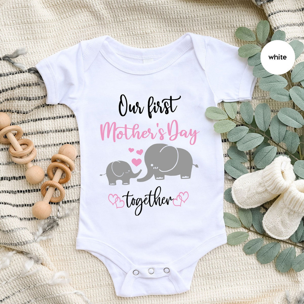 Mothers Day Shirt, First Mothers Day Gift, Mommy and Me Matching Shirts, Our First Mothers Day Together TShirt, Cute Elephant Baby Onesie® - 6.jpg