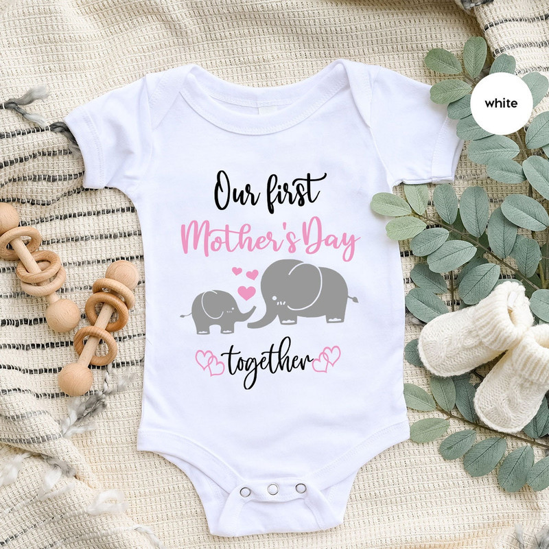 Mothers Day Shirt, First Mothers Day Gift, Mommy and Me Matching Shirts, Our First Mothers Day Together TShirt, Cute Elephant Baby Onesie® - 6.jpg
