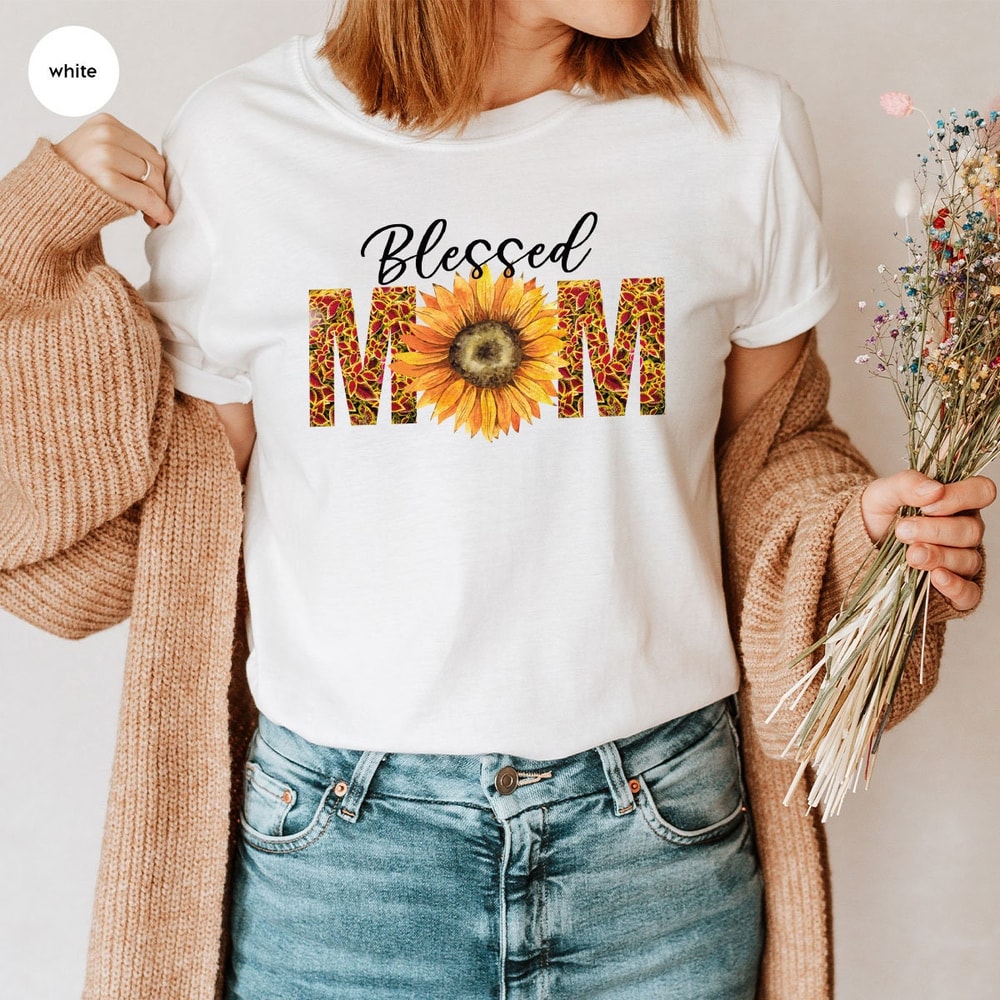 Mothers Day Shirt, Mothers Day Gift, Sunflower Mom TShirt, Mother in Law Gift, Mommy Vneck Shirt, New Mom Outfit, Blessed Mama T-Shirt - 2.jpg