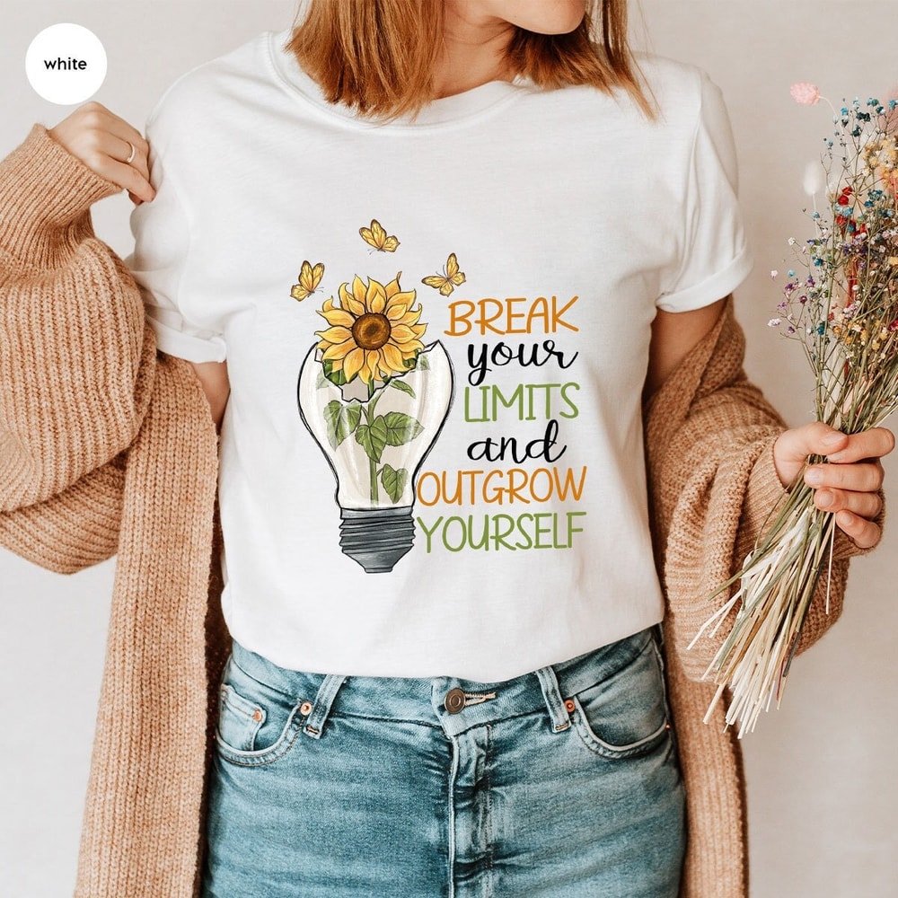 Motivational Gifts, Floral Positive Shirts, Mental Health VNeck T-Shirt, Sunflower Outfit, Inspirational Clothing, Butterfly Graphic Tees - 1.jpg