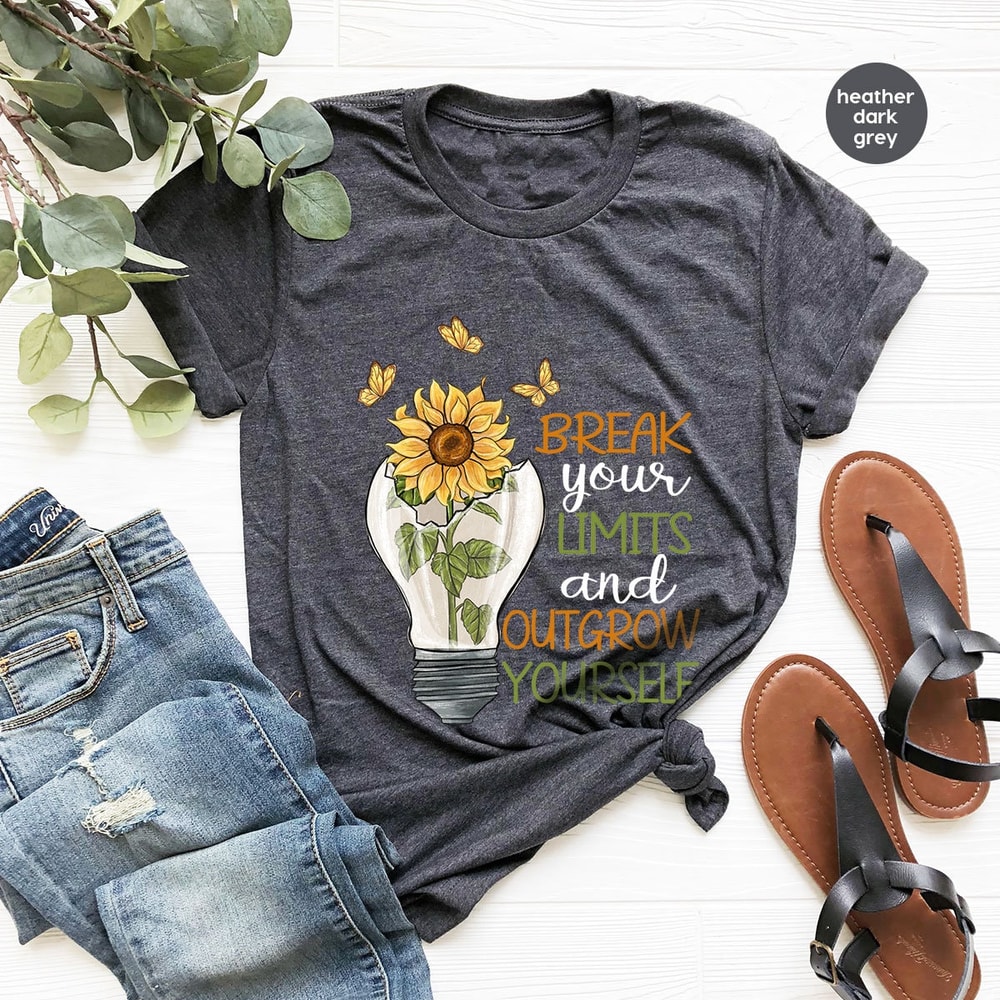 Motivational Gifts, Floral Positive Shirts, Mental Health VNeck T-Shirt, Sunflower Outfit, Inspirational Clothing, Butterfly Graphic Tees - 2.jpg