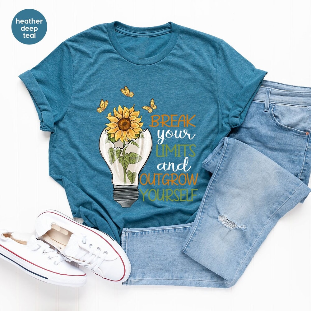 Motivational Gifts, Floral Positive Shirts, Mental Health VNeck T-Shirt, Sunflower Outfit, Inspirational Clothing, Butterfly Graphic Tees - 3.jpg
