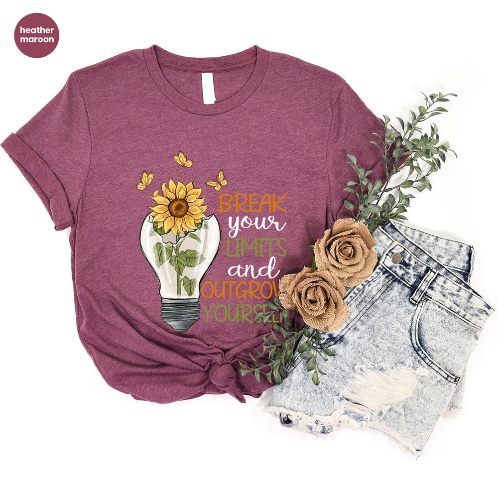 Motivational Gifts, Floral Positive Shirts, Mental Health VNeck T-Shirt, Sunflower Outfit, Inspirational Clothing, Butterfly Graphic Tees - 4.jpg