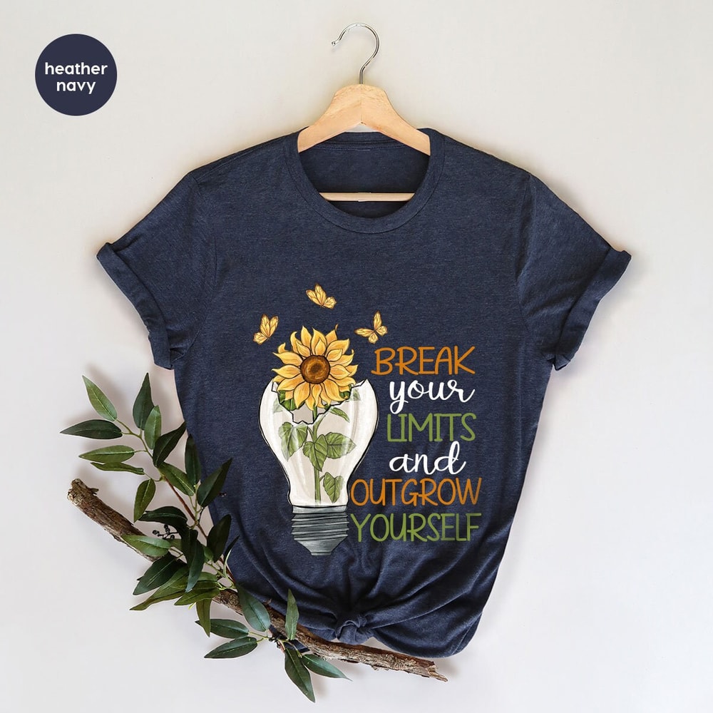 Motivational Gifts, Floral Positive Shirts, Mental Health VNeck T-Shirt, Sunflower Outfit, Inspirational Clothing, Butterfly Graphic Tees - 6.jpg