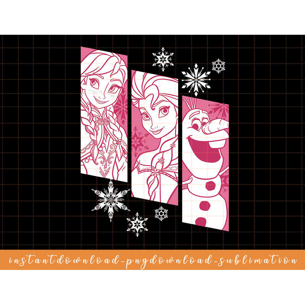 Disney Frozen Anna Elsa Olaf Snowflake Panel Graphic T-Shirt png, sublimate, digital download.jpg