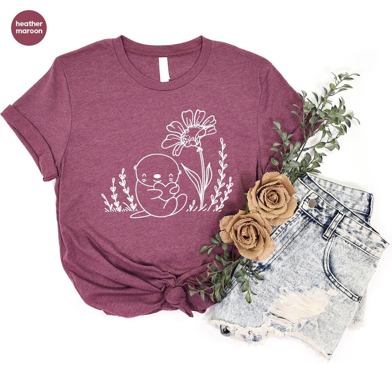 Otter Graphic Tees, Animal Shirt, Cute Otter Shirt, Floral T-Shirt, Otter Gifts, Flower Shirt, Nature Shirt, Funny Otter T-Shirt - 5.jpg