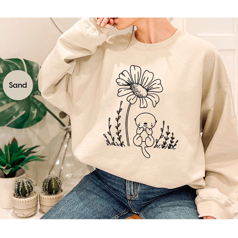 Otter Gifts, Flower Shirts, Funny Otter Shirt, Plant T-Shirt, Sea Otter Graphic Tees, Cute Shirt, Otter Outfit, Gift for Her, Floral Tees - 7.jpg