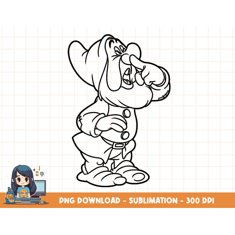 Disney Snow White Sneezy Holding Nose Simple Black Outline png, sublimation, digital print.jpg