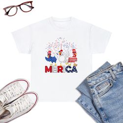 cute red white blue chicken american flag farmer 4th of july t-shirt