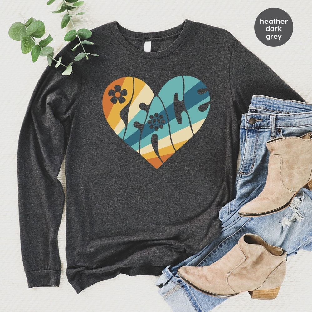 Peace Crewneck Sweatshirt, Vintage Hoodies and Sweaters, Retro Peace Long Sleeve Shirt, Aesthetic Groovy Hooded, Boho Clothing For Women - 1.jpg