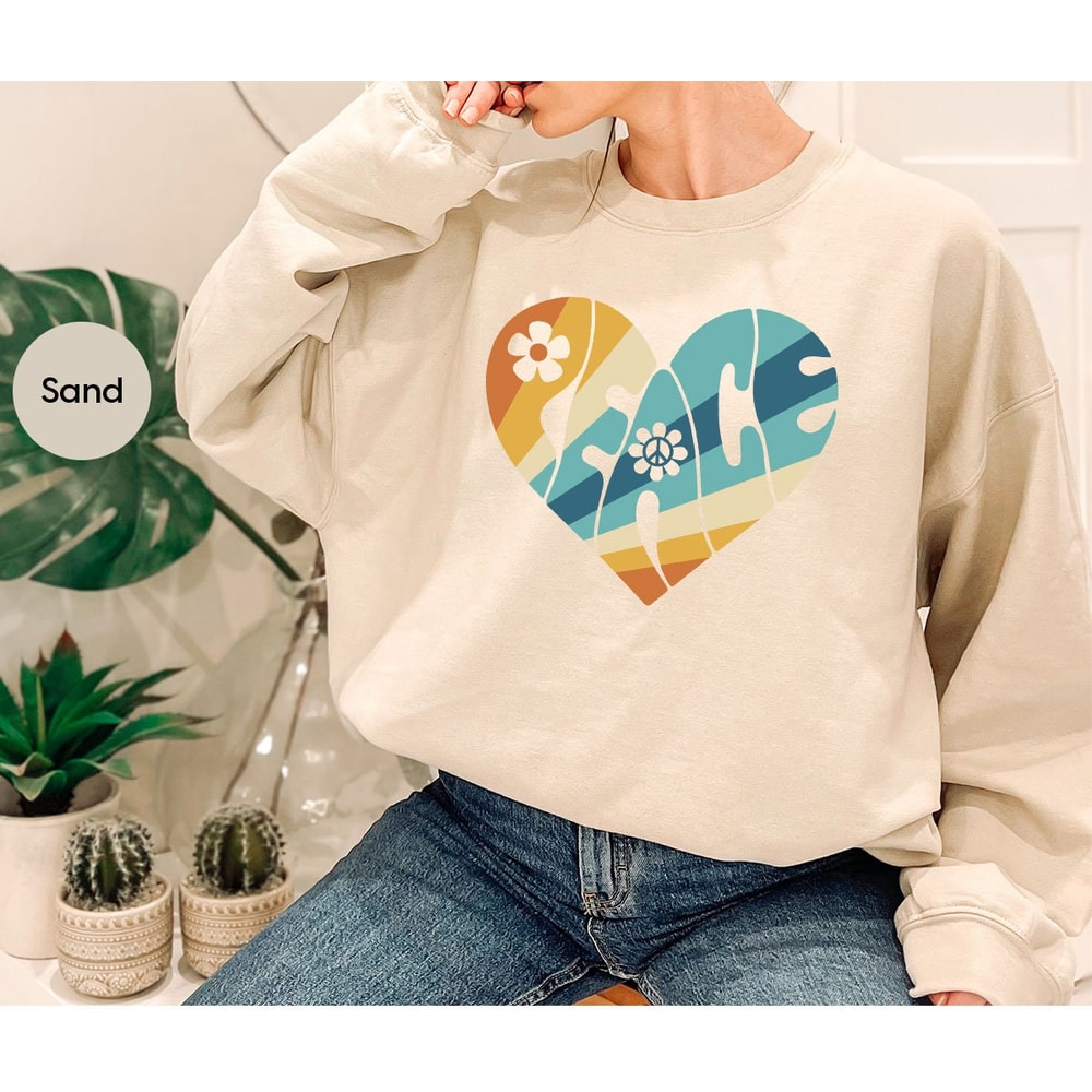 Peace Crewneck Sweatshirt, Vintage Hoodies and Sweaters, Retro Peace Long Sleeve Shirt, Aesthetic Groovy Hooded, Boho Clothing For Women - 2.jpg